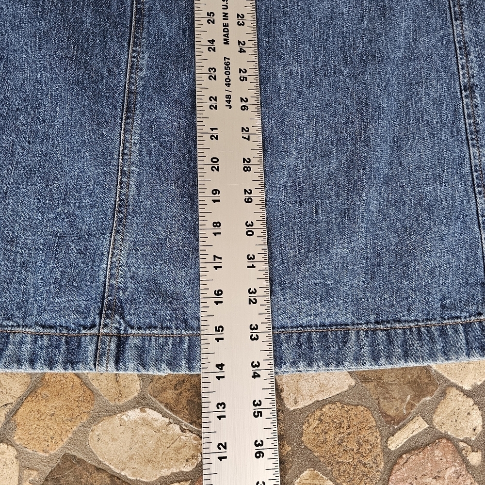 Vintage BASS Blue Denim Midi Skirt with Front Cargo Pockets Back Slit Size 6 - Picture 12 of 12